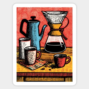 Pour Over Coffee Ritual | Vintage Home Barista Art Sticker